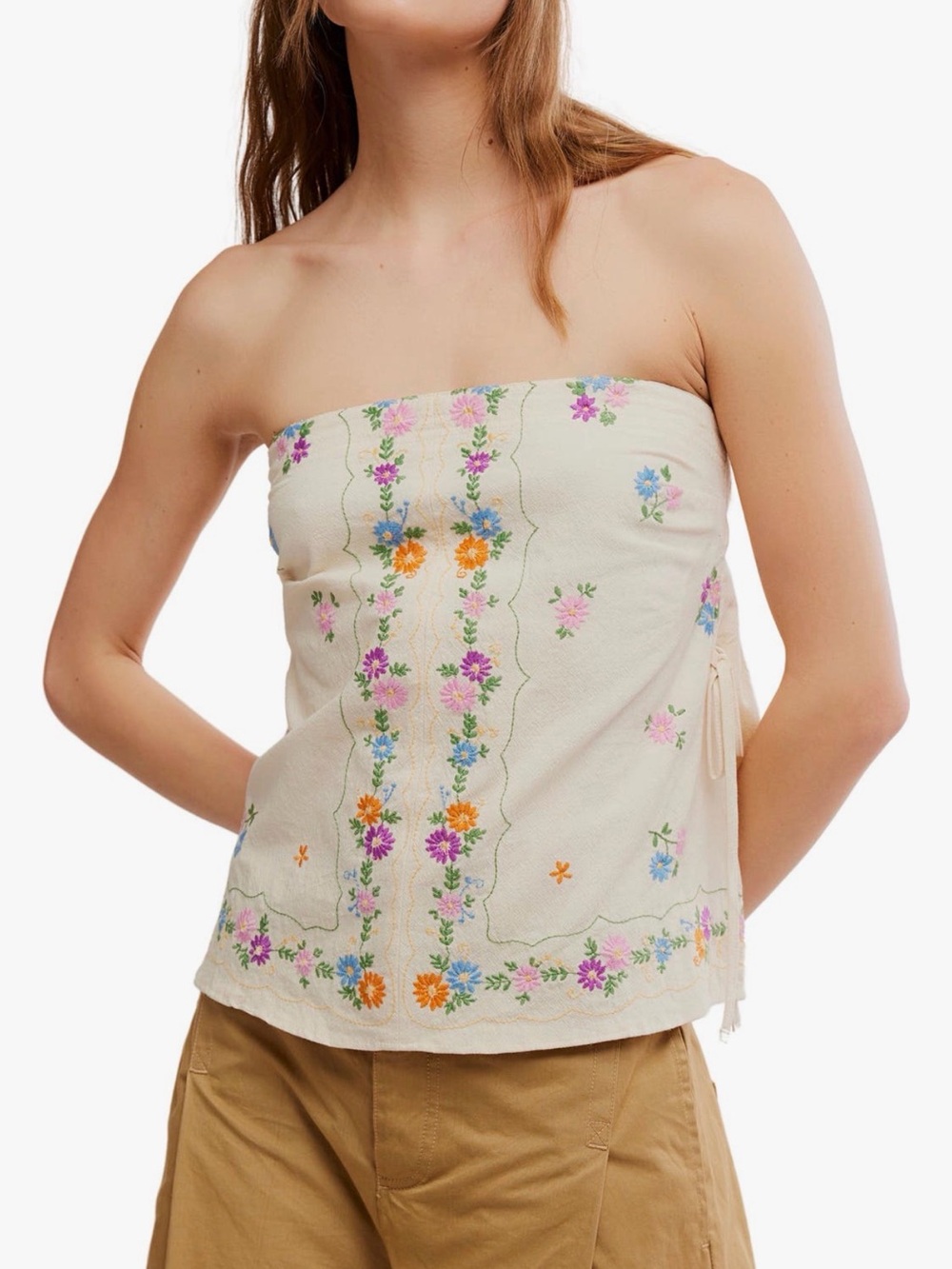 Free People Cream Doily Days Strapless Floral Embroidered Tube Top